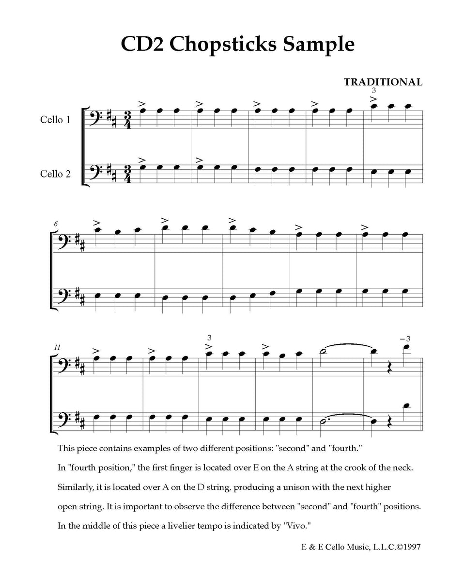 "Chopsticks" for Beginner Solo Cello E & E Cello Music