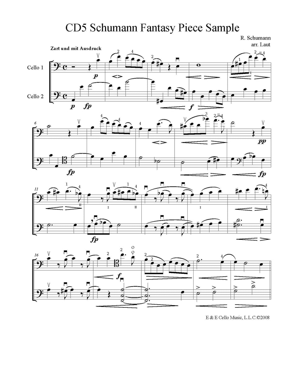 Schumann "Fantasy Piece 1" for Intermediate Solo Cello E & E Cello Music